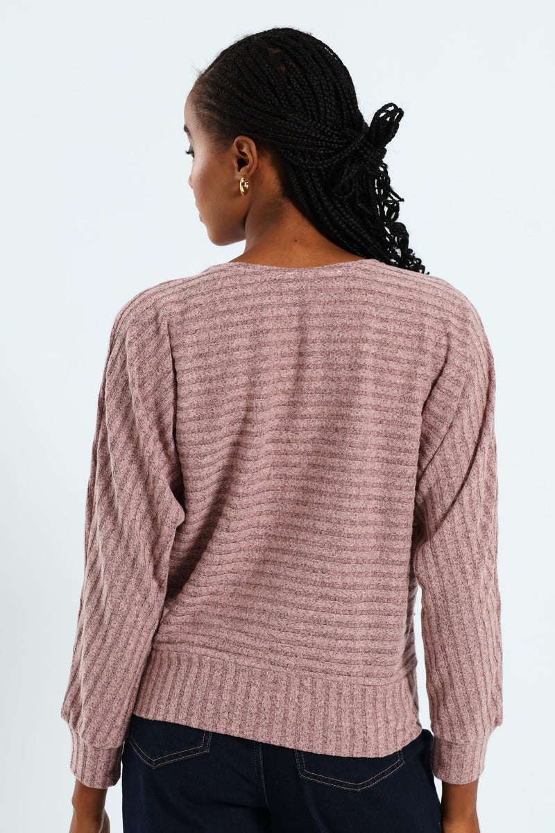 Dolman Sleeve Ribbed Top - Mauve