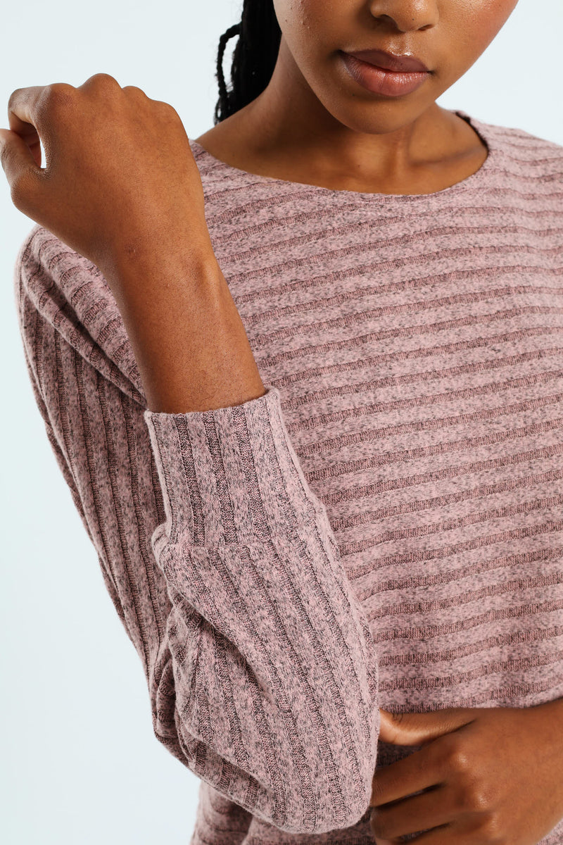 Dolman Sleeve Ribbed Top - Mauve