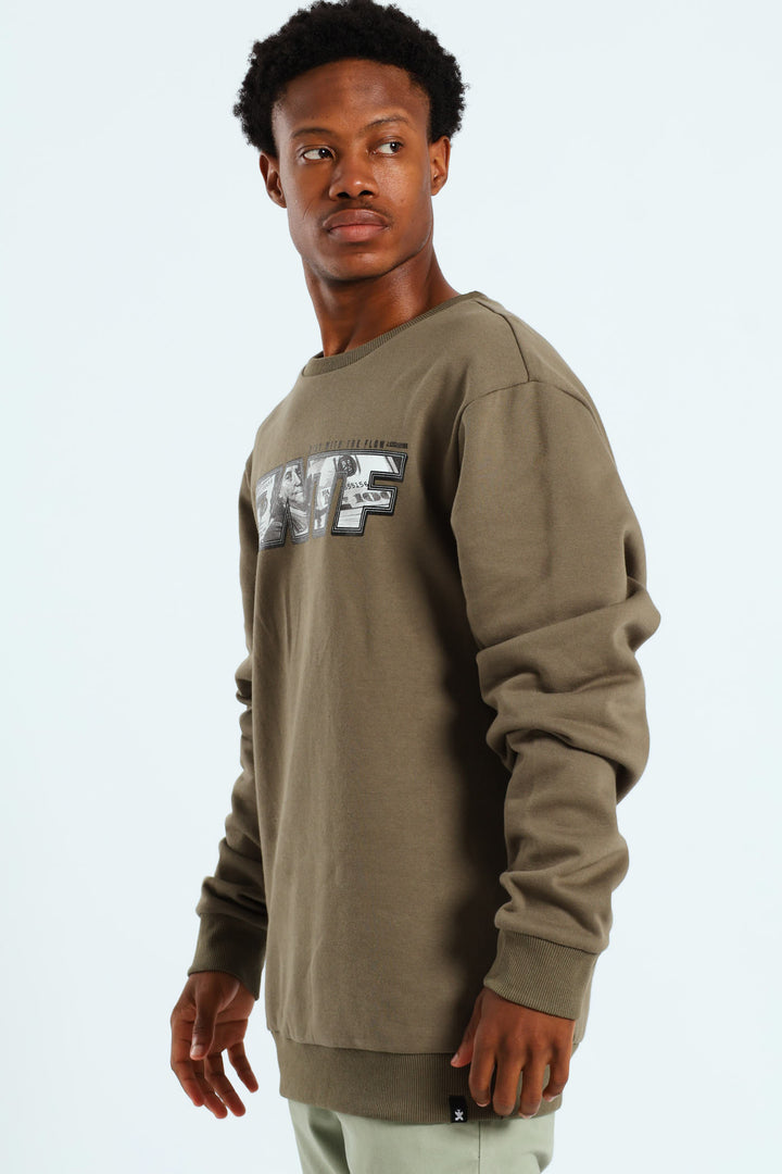 Print Fleece Crew Top - Khaki