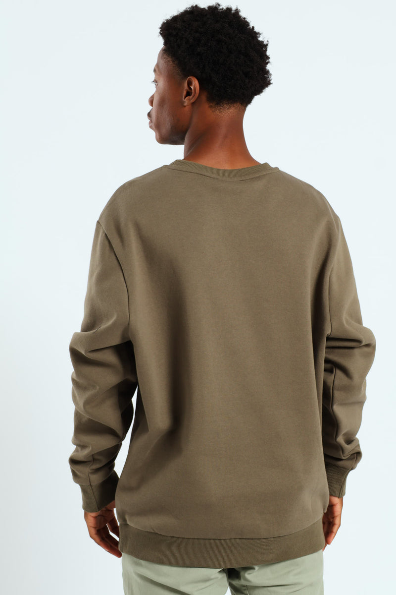 Print Fleece Crew Top - Khaki