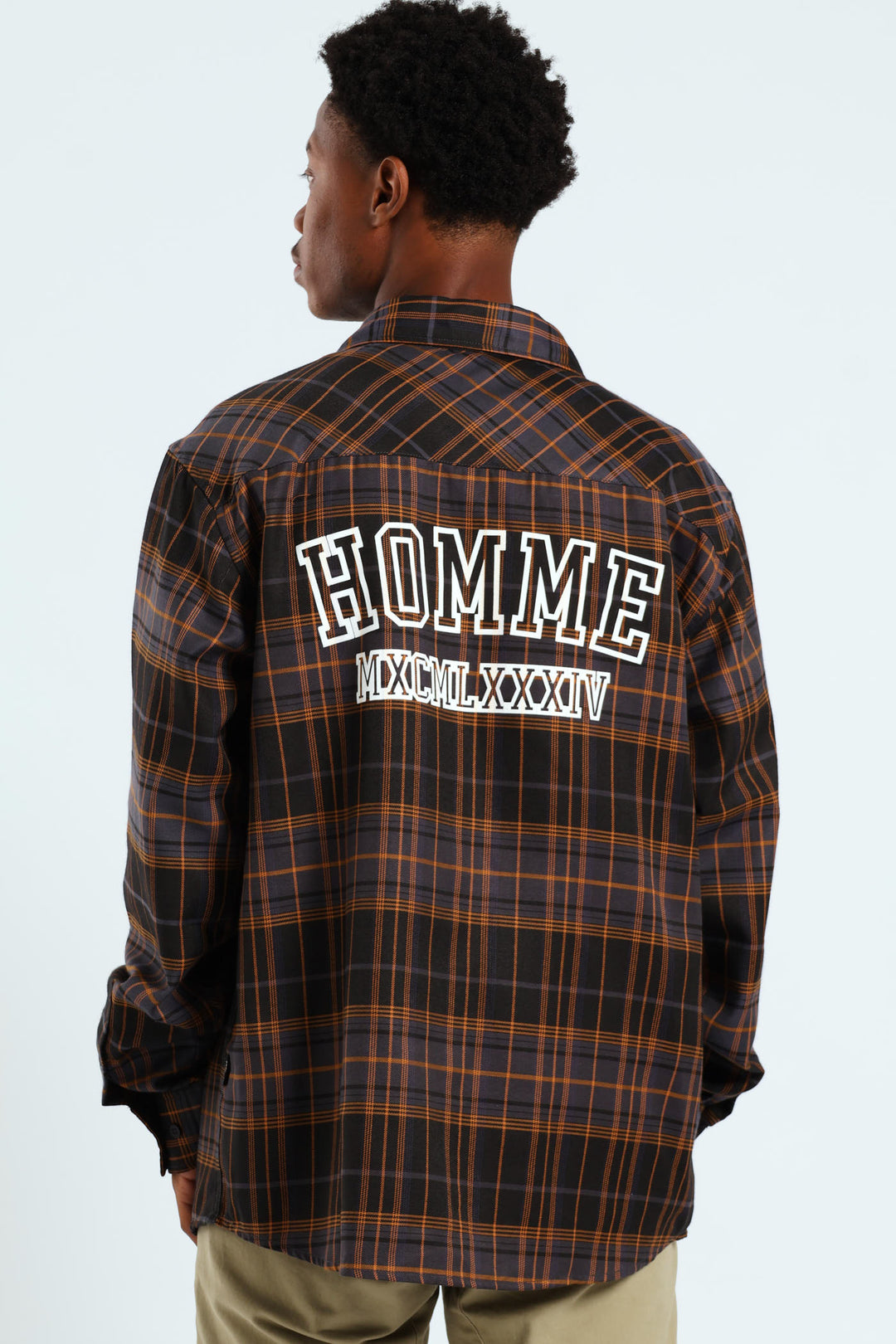 Long Sleeve Back Print Check Shirt - Black