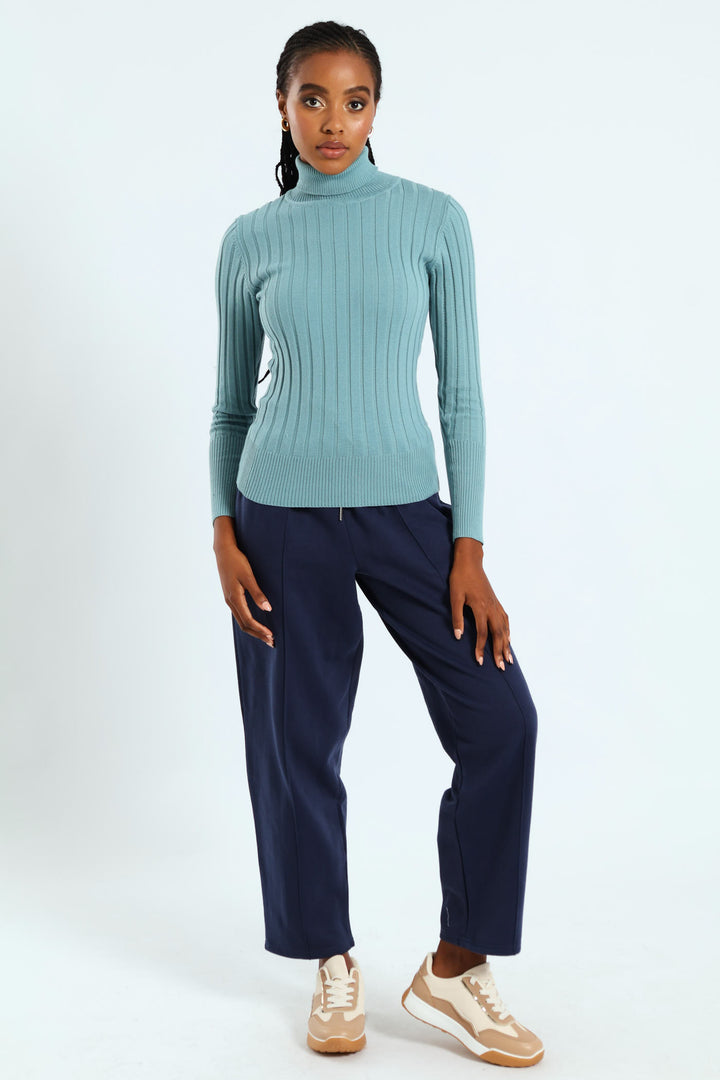 Ribbed Plain Poloneck - Dusty Blue
