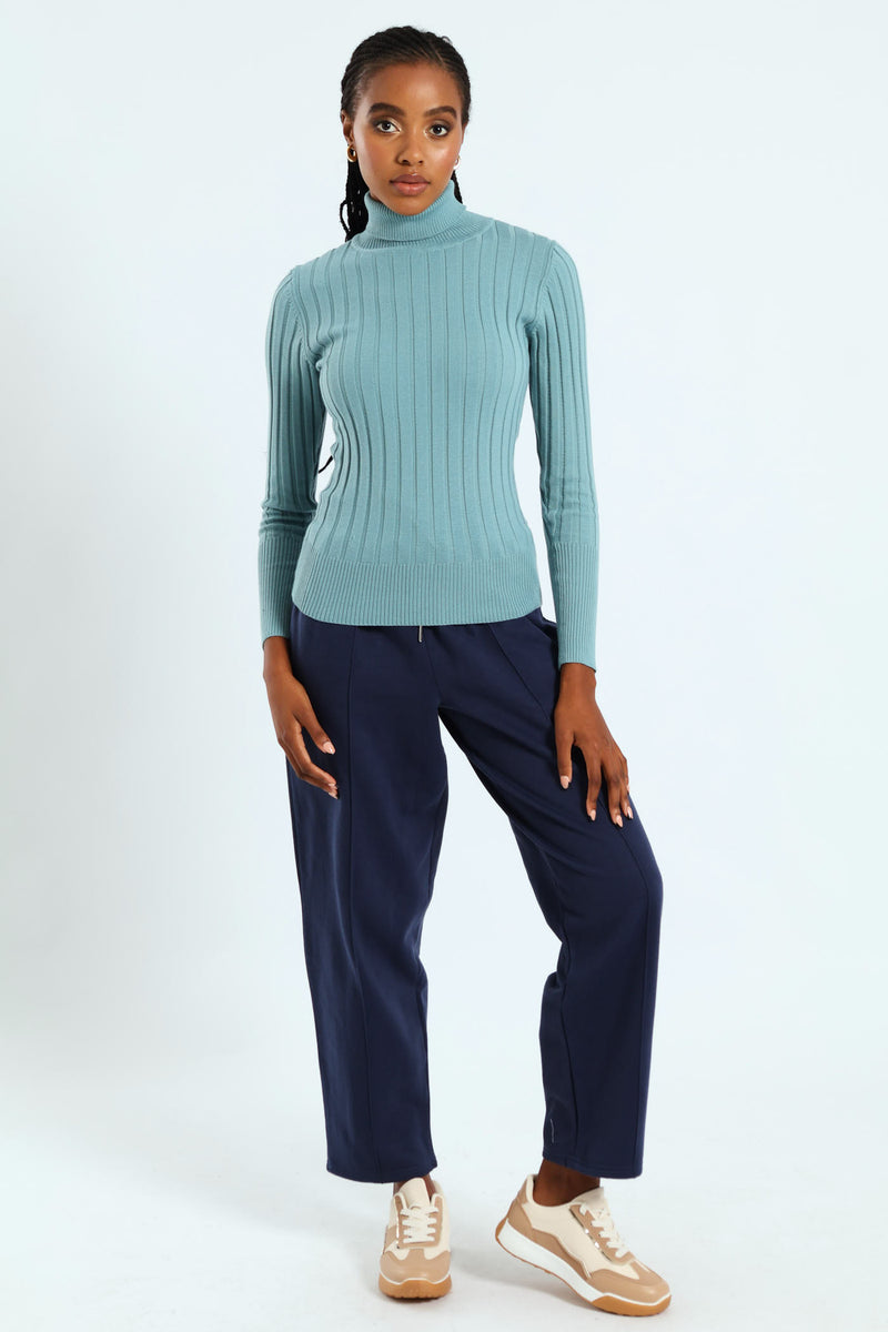 Ribbed Plain Poloneck - Dusty Blue