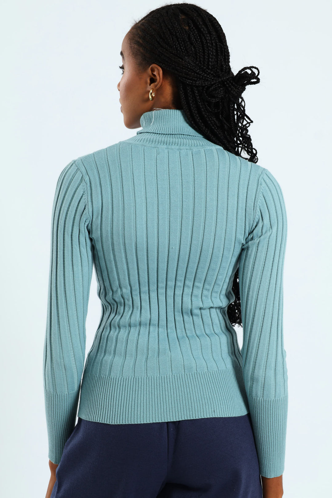 Ribbed Plain Poloneck - Dusty Blue