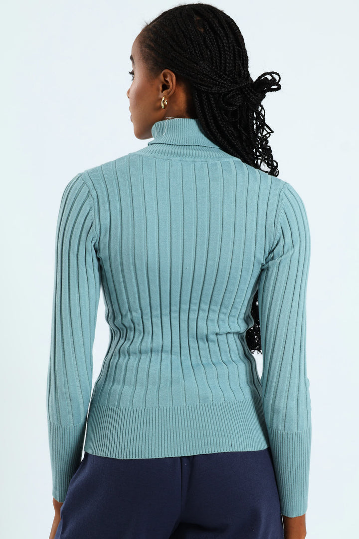 Ribbed Plain Poloneck - Dusty Blue