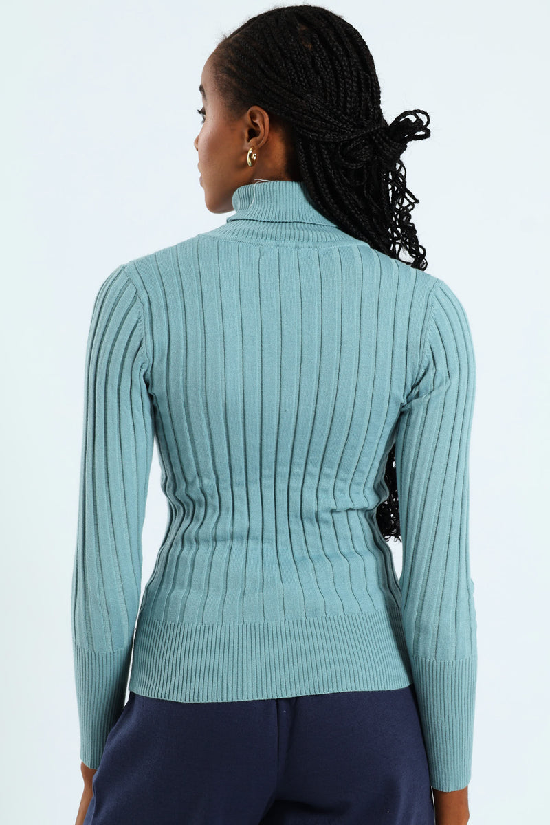 Ribbed Plain Poloneck - Dusty Blue