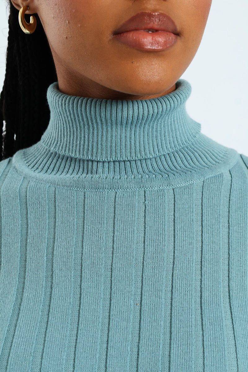 Ribbed Plain Poloneck - Dusty Blue