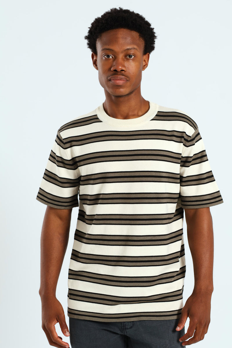 Striped Crew Fine Knit Top - Off White