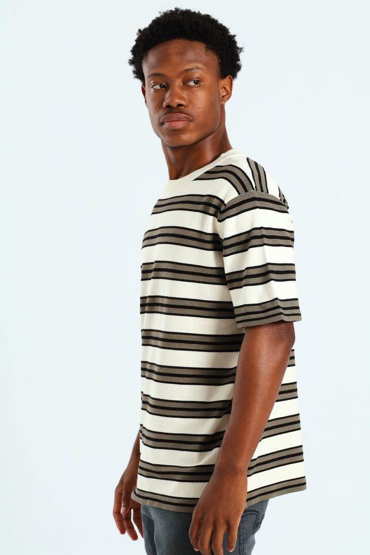 Striped Crew Fine Knit Top - Off White
