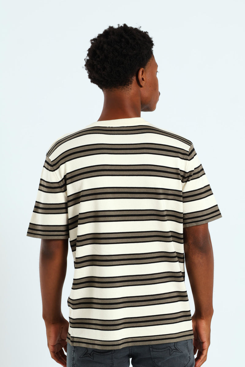 Striped Crew Fine Knit Top - Off White