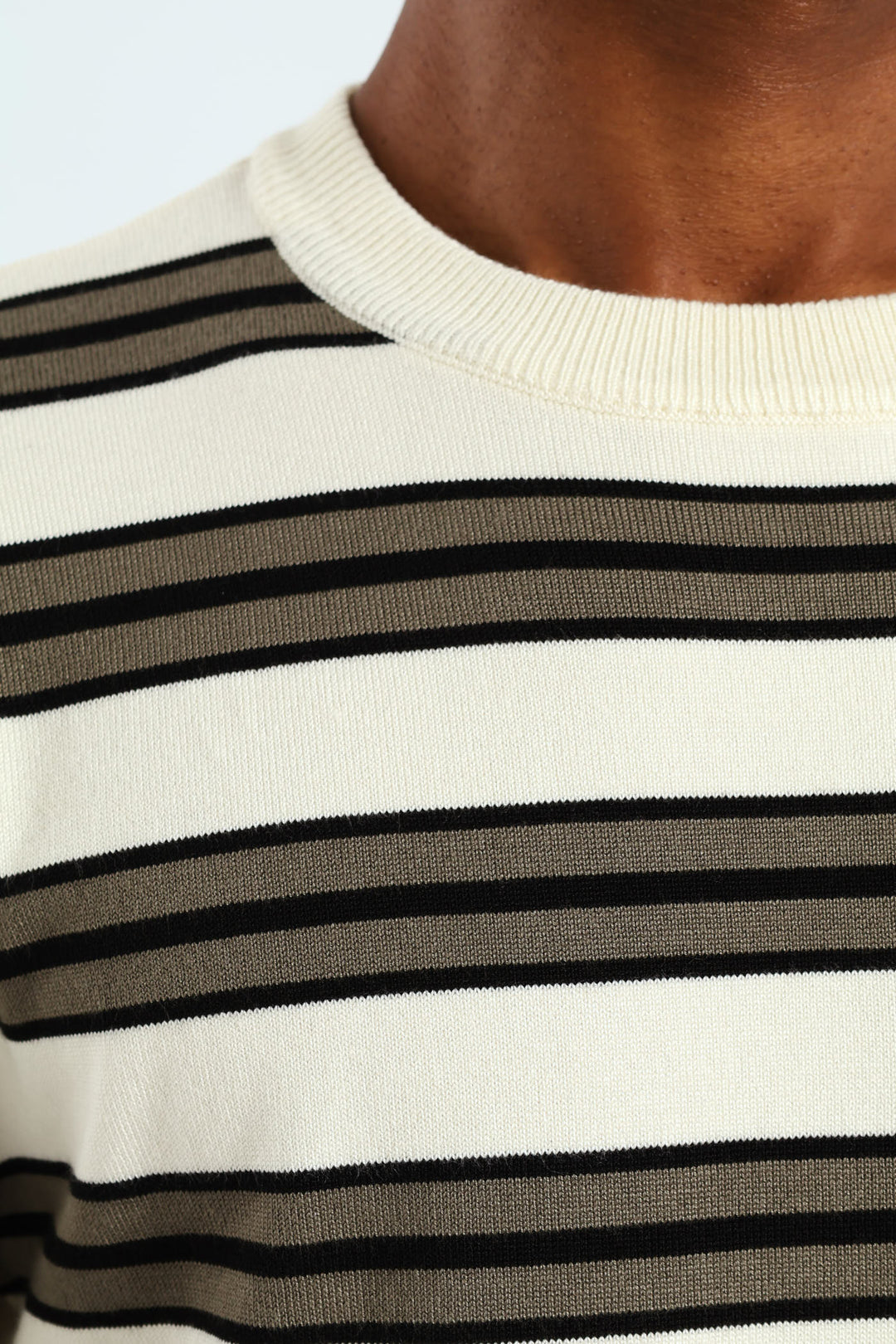 Striped Crew Fine Knit Top - Off White