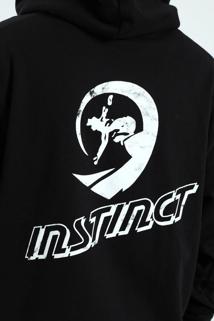 Vintage Print Hoodie - Black