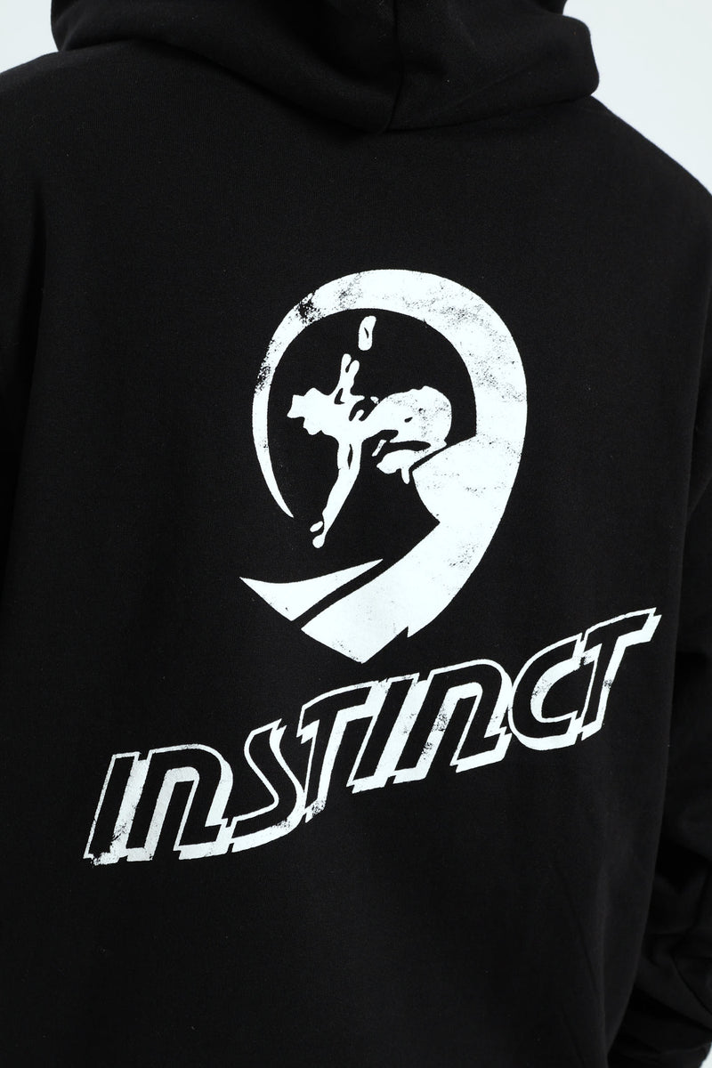 Vintage Print Hoodie - Black
