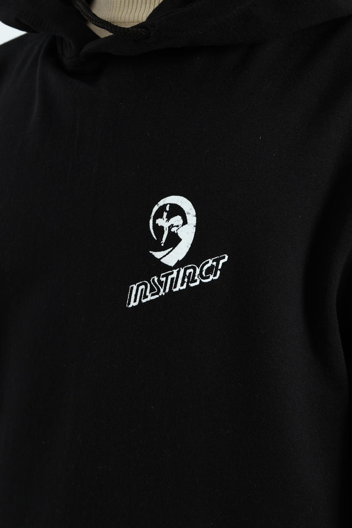 Vintage Print Hoodie - Black