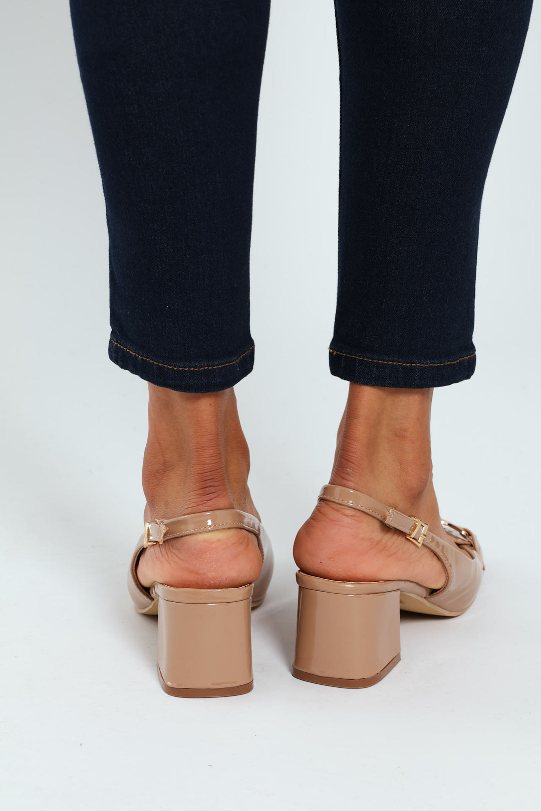 Mary Jane Block Heel With Metal Bar Trim - Taupe