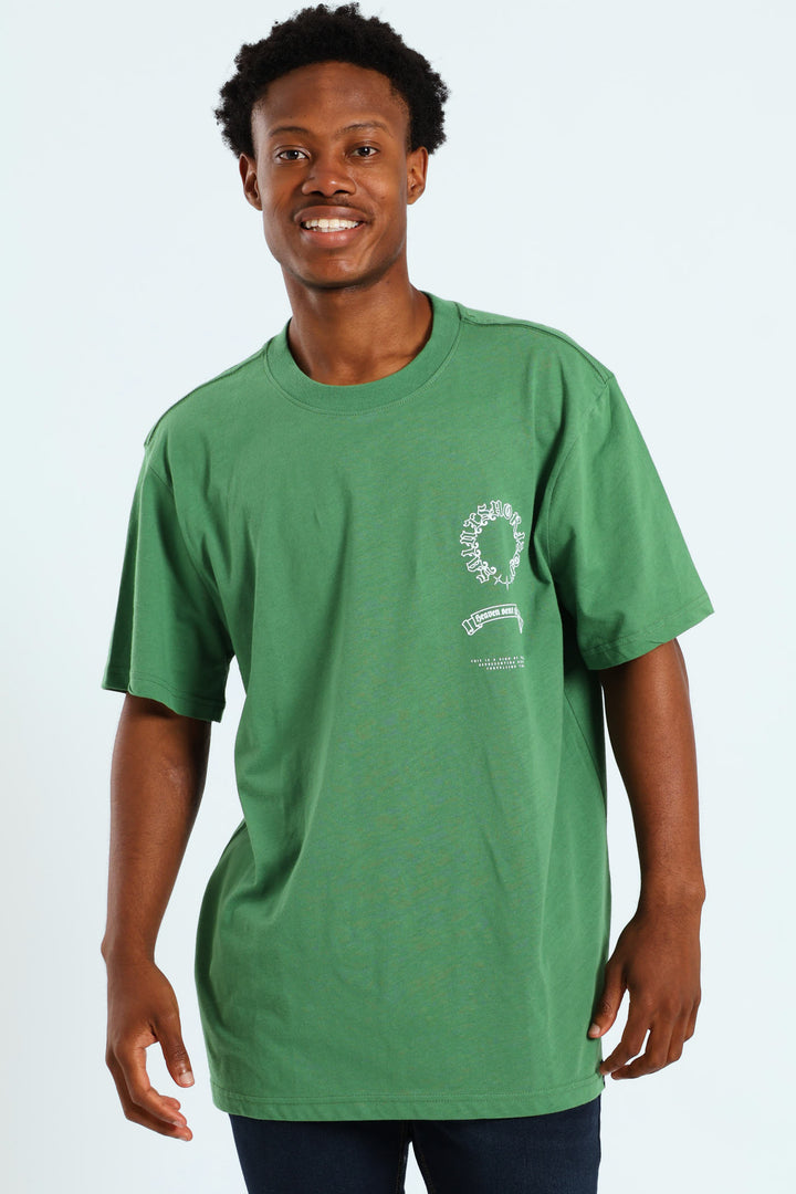 Puff Embroidered Front & Back Print Tee - Green