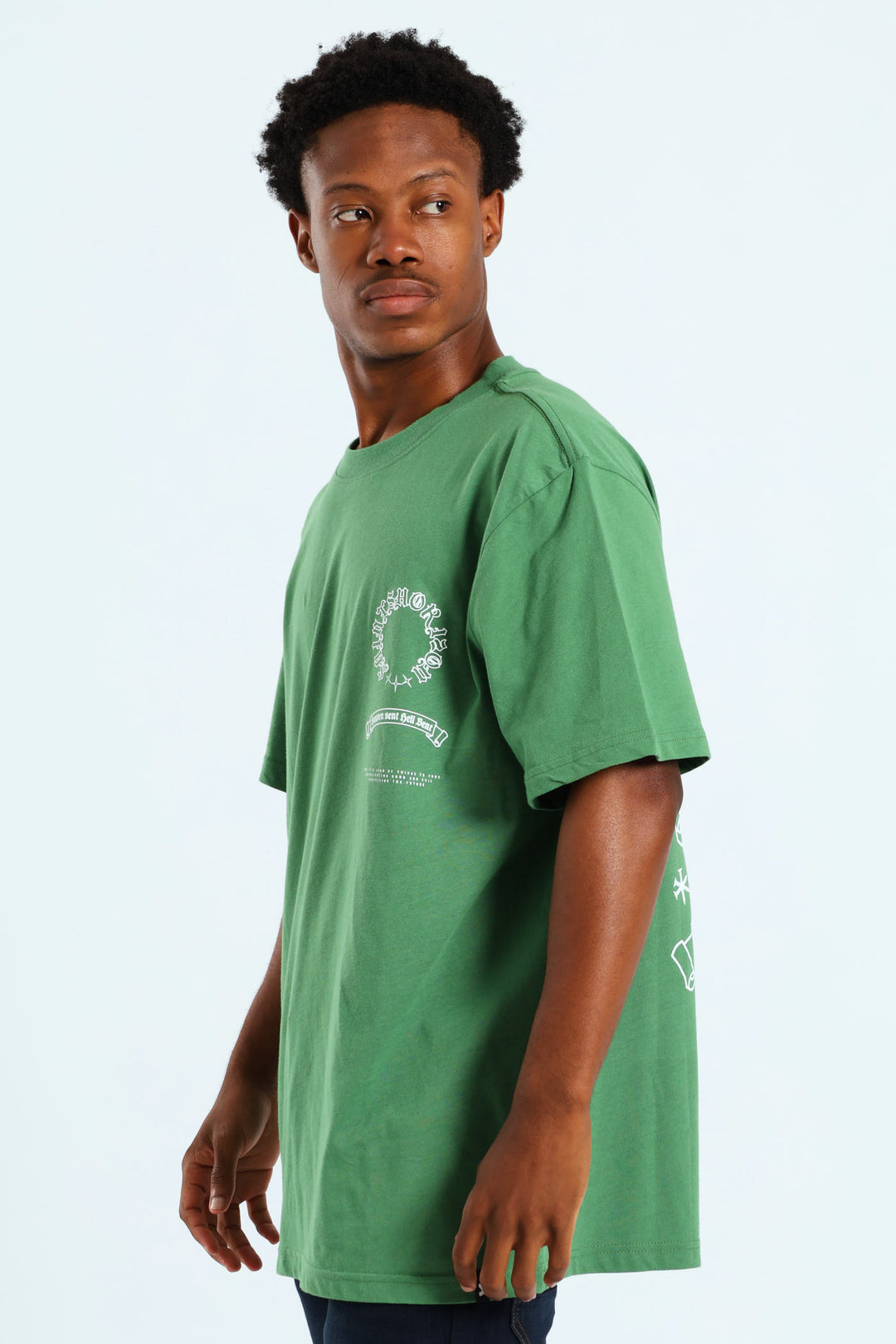 Puff Embroidered Front & Back Print Tee - Green