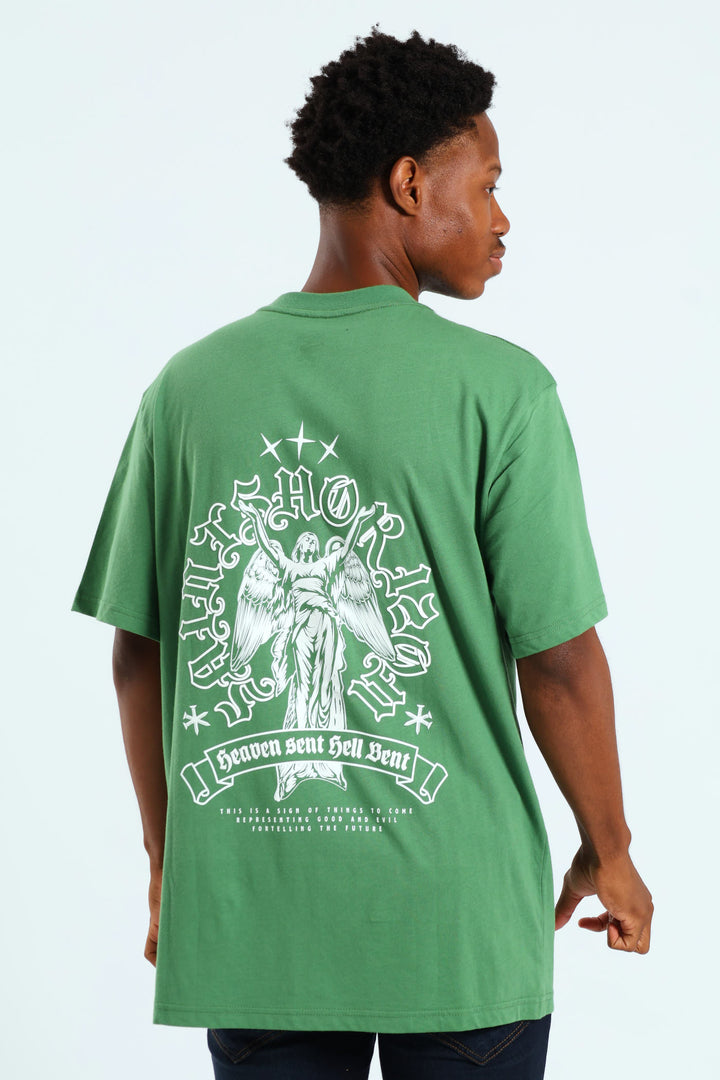 Puff Embroidered Front & Back Print Tee - Green