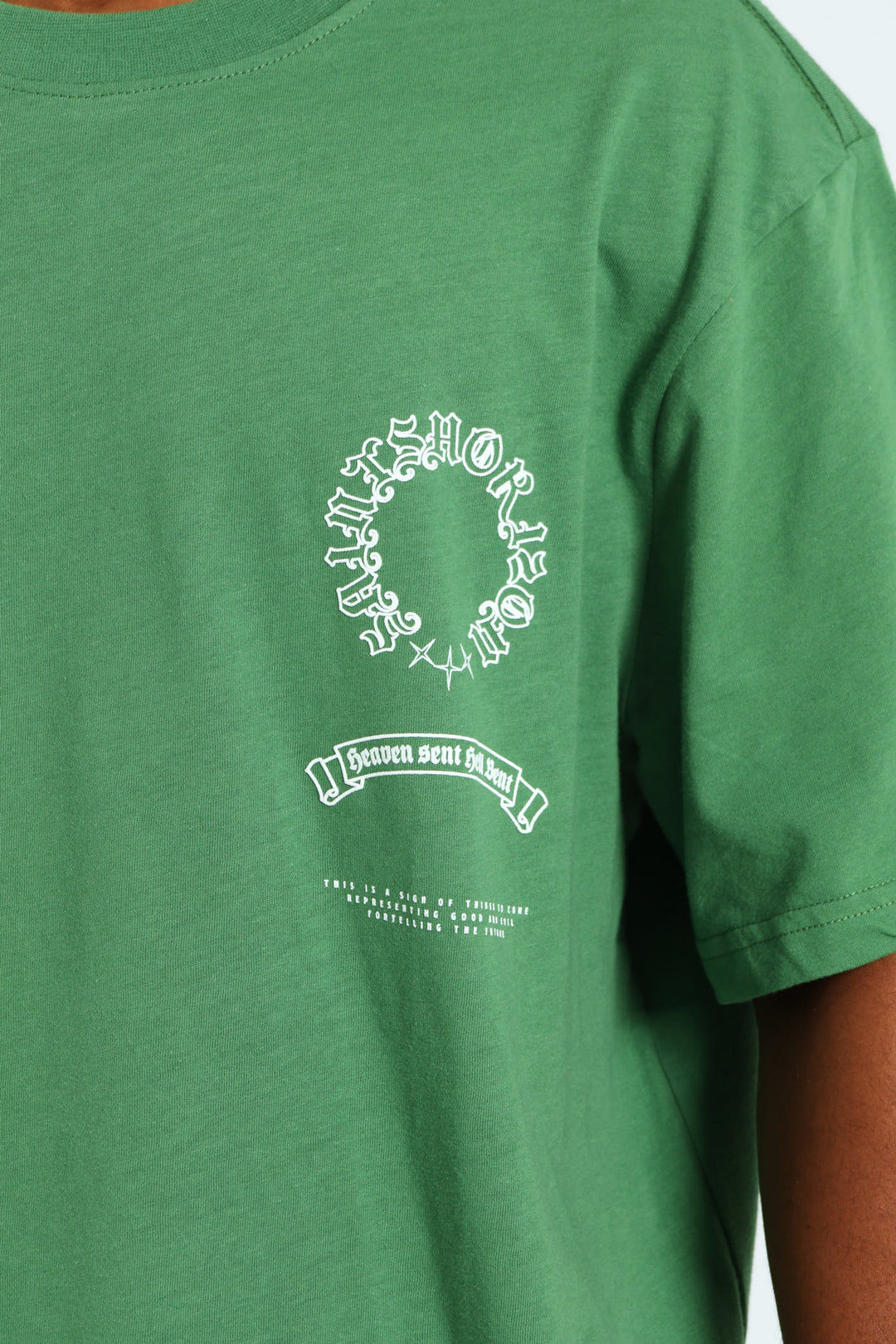 Puff Embroidered Front & Back Print Tee - Green