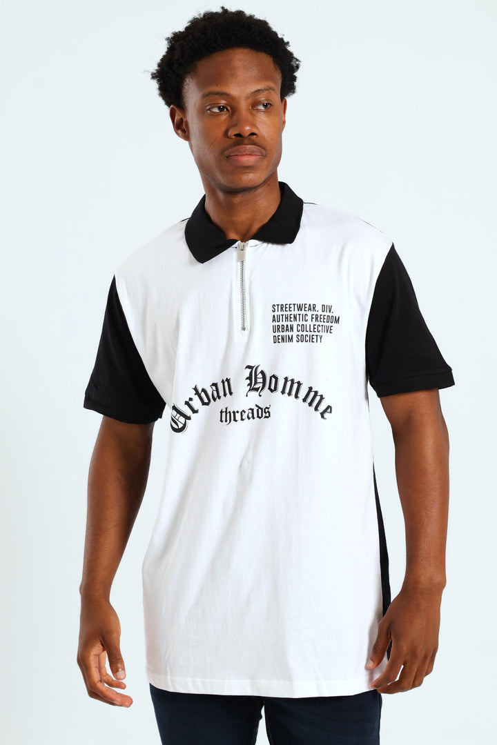 Colourblock Gothic Print Golfer - White/Black