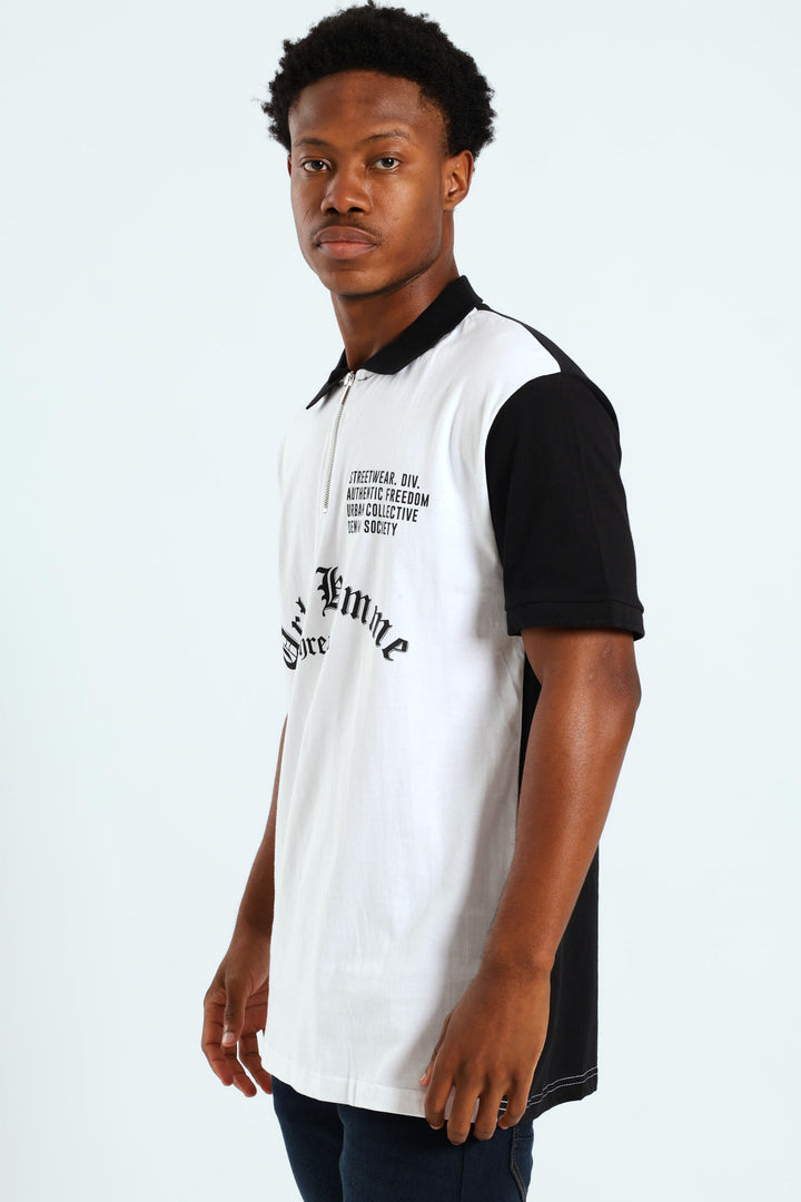 Colourblock Gothic Print Golfer - White/Black