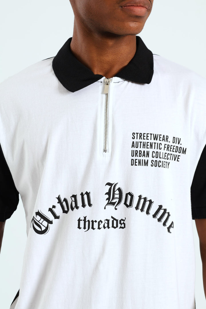 Colourblock Gothic Print Golfer - White/Black