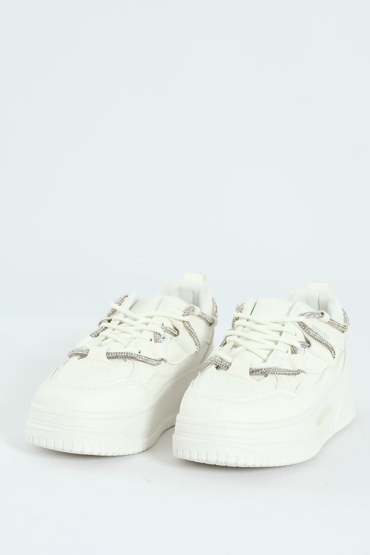 Diamante Band Chunky Sneaker - White