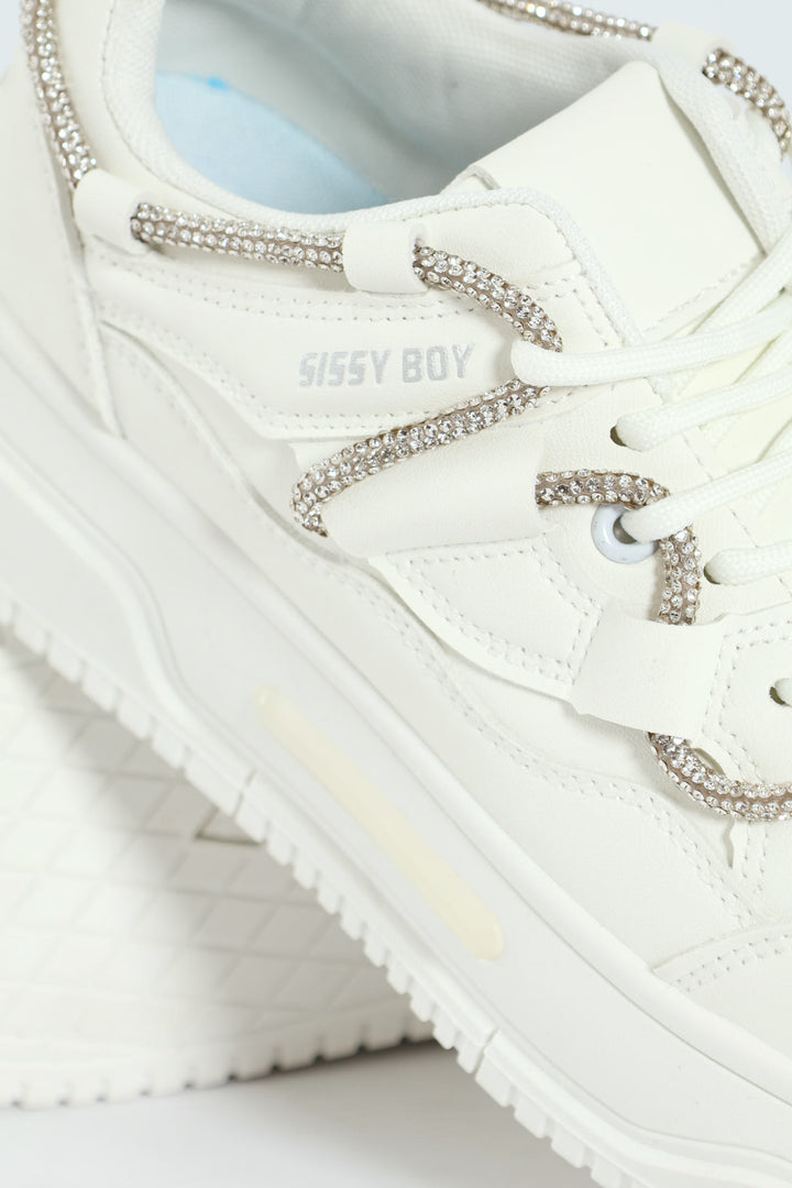 Diamante Band Chunky Sneaker - White