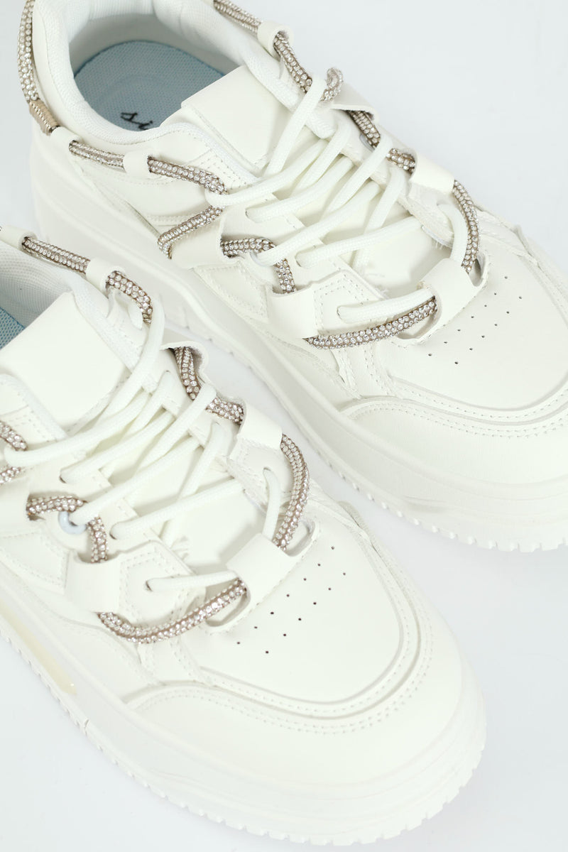 Diamante Band Chunky Sneaker - White