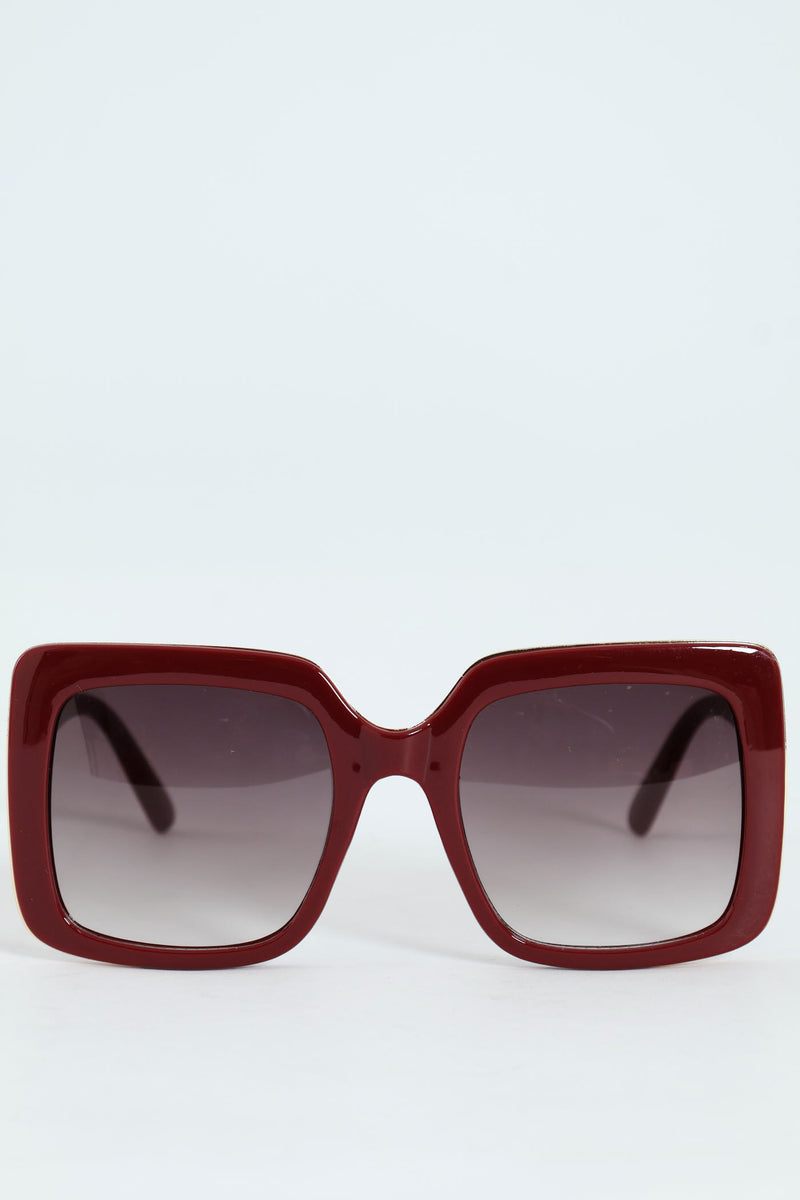 Large Square Smoke Gradient Sunglasses - Burgundy
