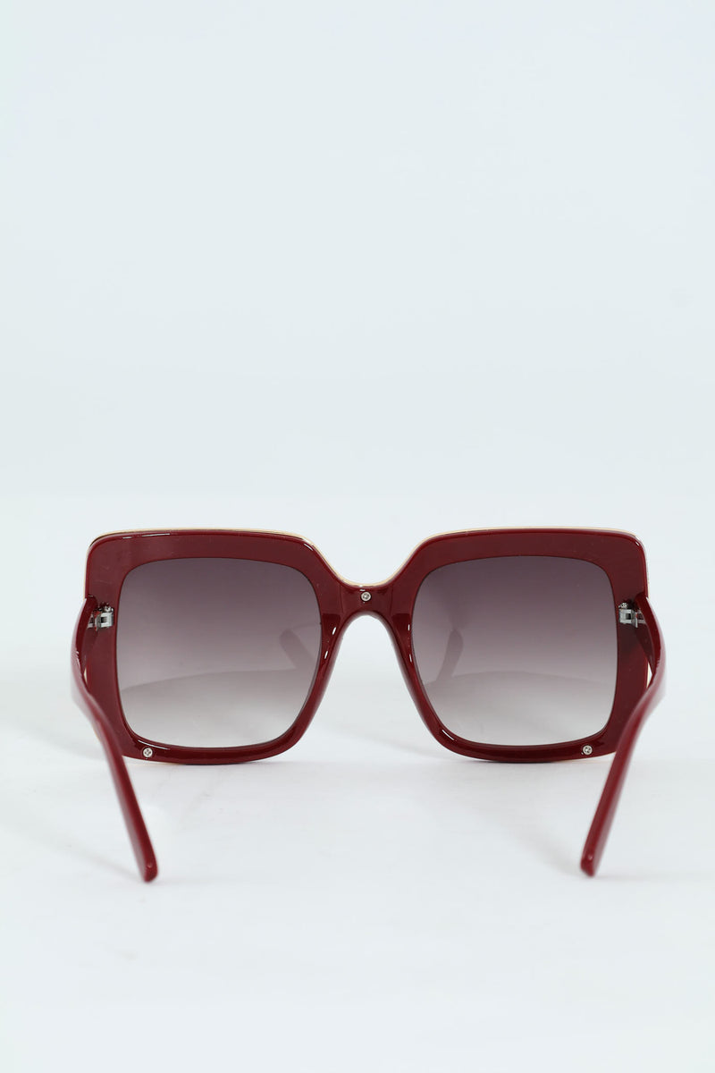 Large Square Smoke Gradient Sunglasses - Burgundy