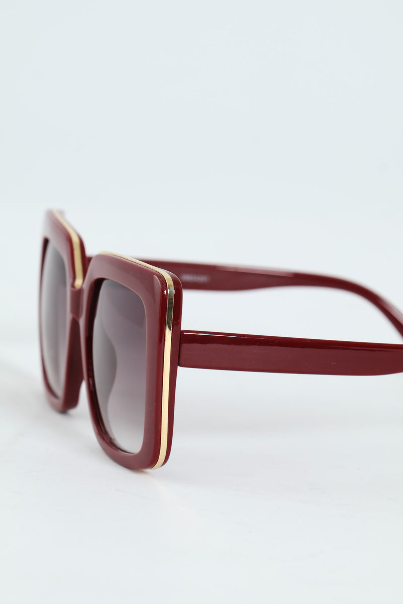Large Square Smoke Gradient Sunglasses - Burgundy