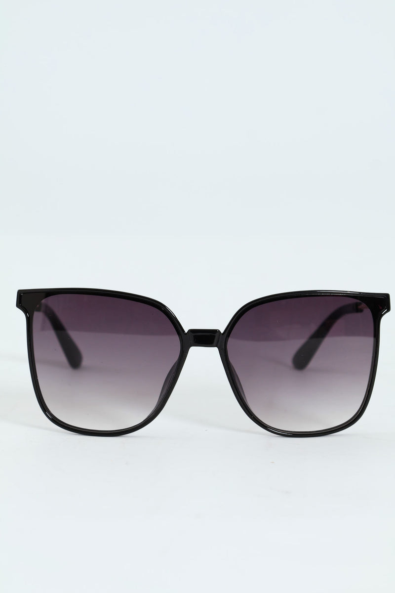 Square Cat Eye Gold Temple Smoke Gradient Sunglasses - Black