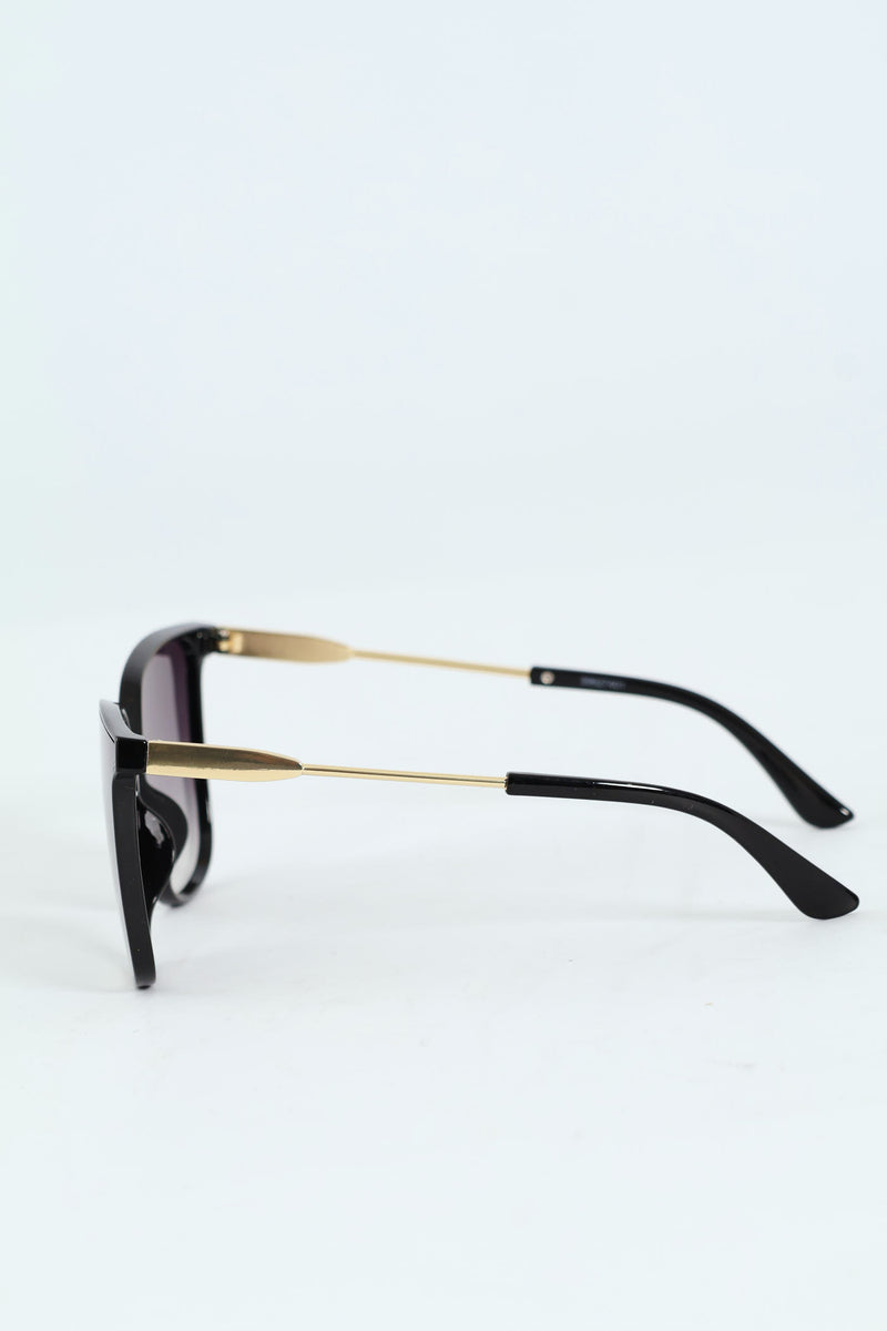 Square Cat Eye Gold Temple Smoke Gradient Sunglasses - Black