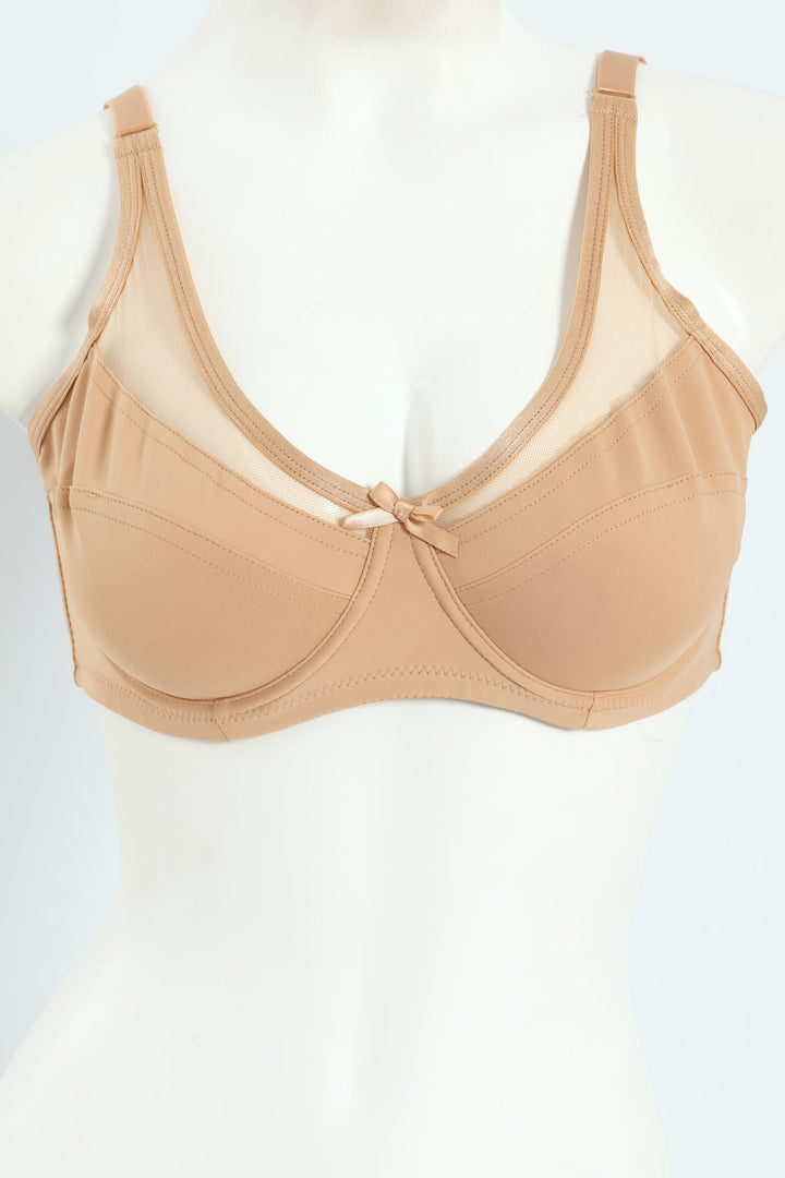 Mesh Trim Minimiser Bra - Beige
