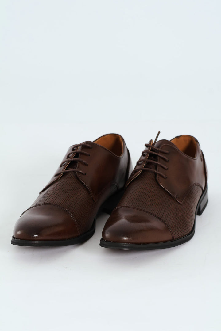 Toe Cap & Pin Punch Detail Derby Shoe - Brown