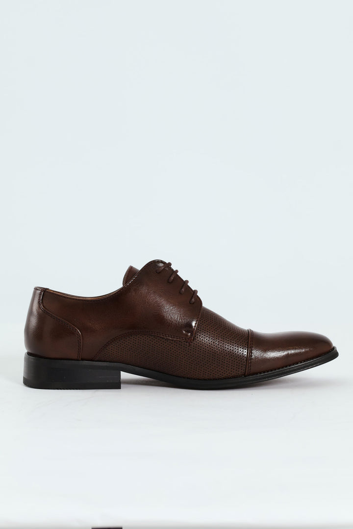 Toe Cap & Pin Punch Detail Derby Shoe - Brown