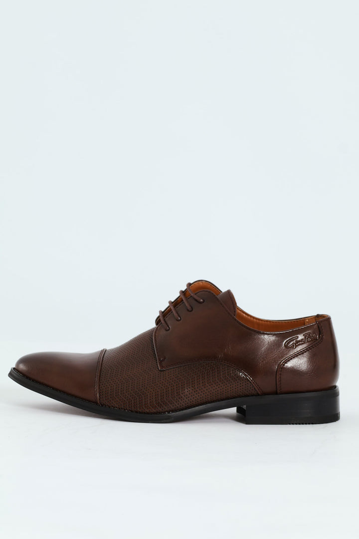 Toe Cap & Pin Punch Detail Derby Shoe - Brown