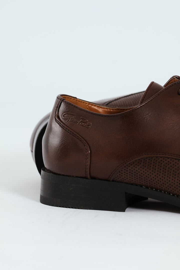 Toe Cap & Pin Punch Detail Derby Shoe - Brown