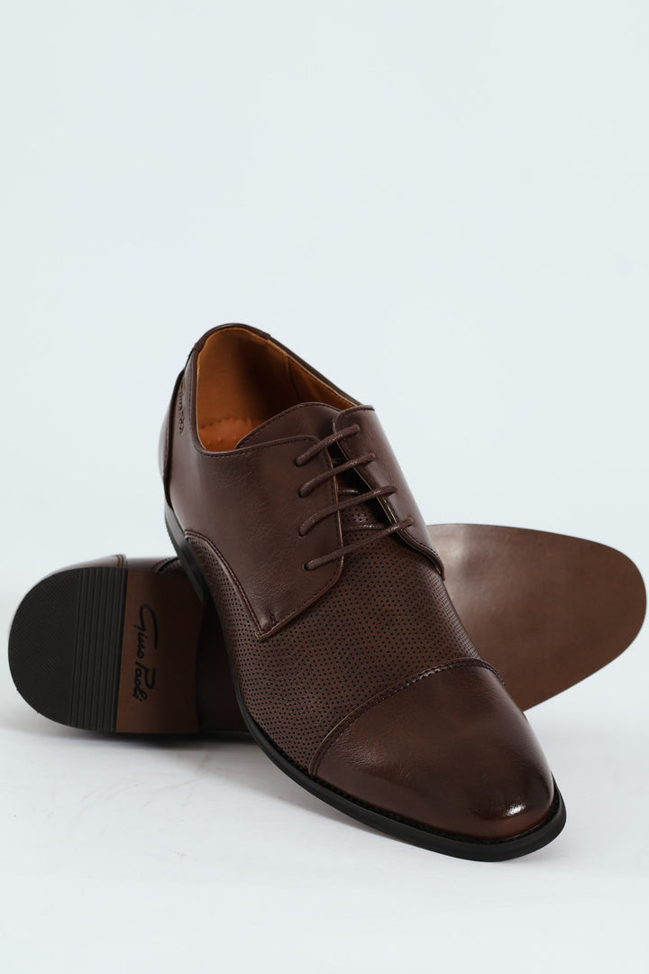Toe Cap & Pin Punch Detail Derby Shoe - Brown