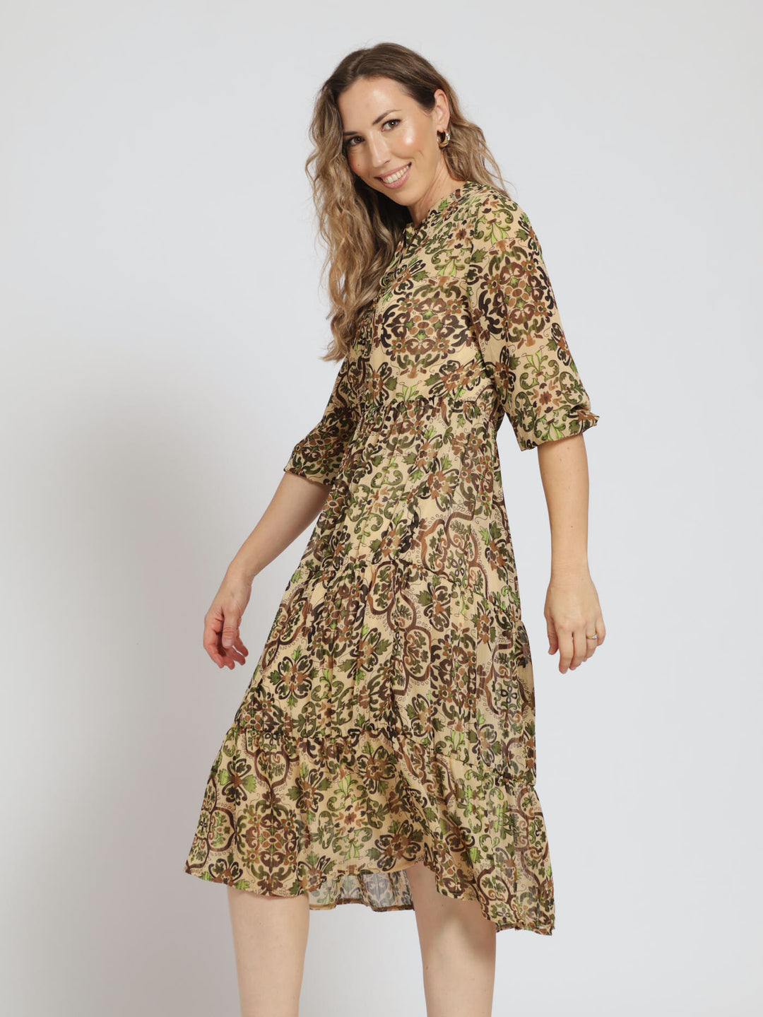 Chiffon Tier Dress - Beige