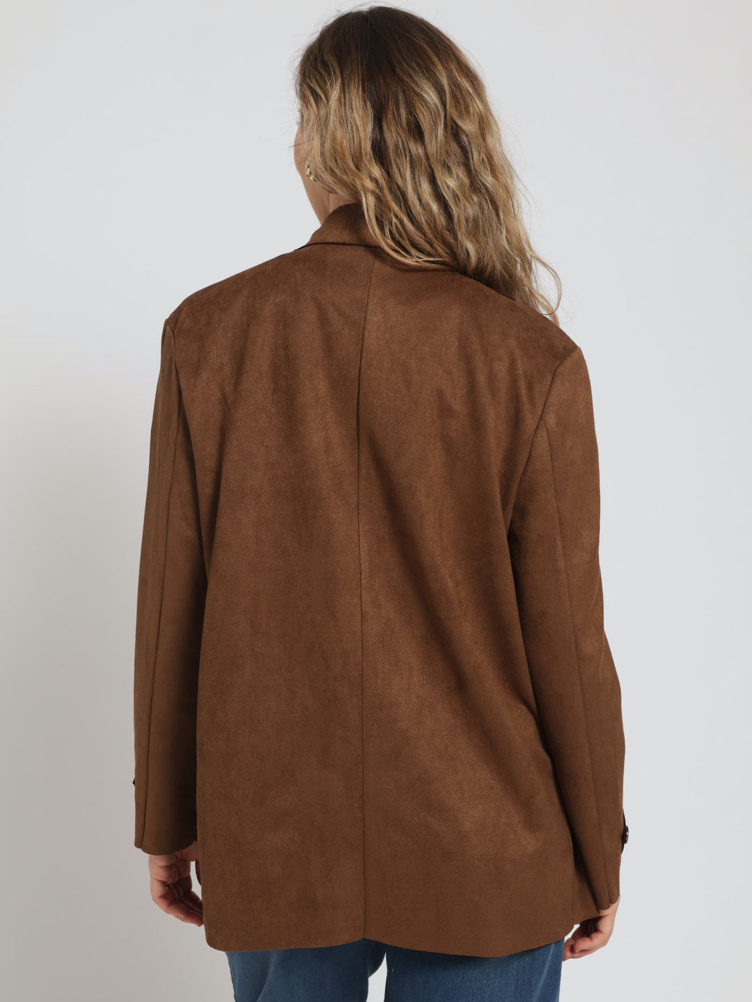 Long Sleeve Suede Coatigan Jacket - Brown