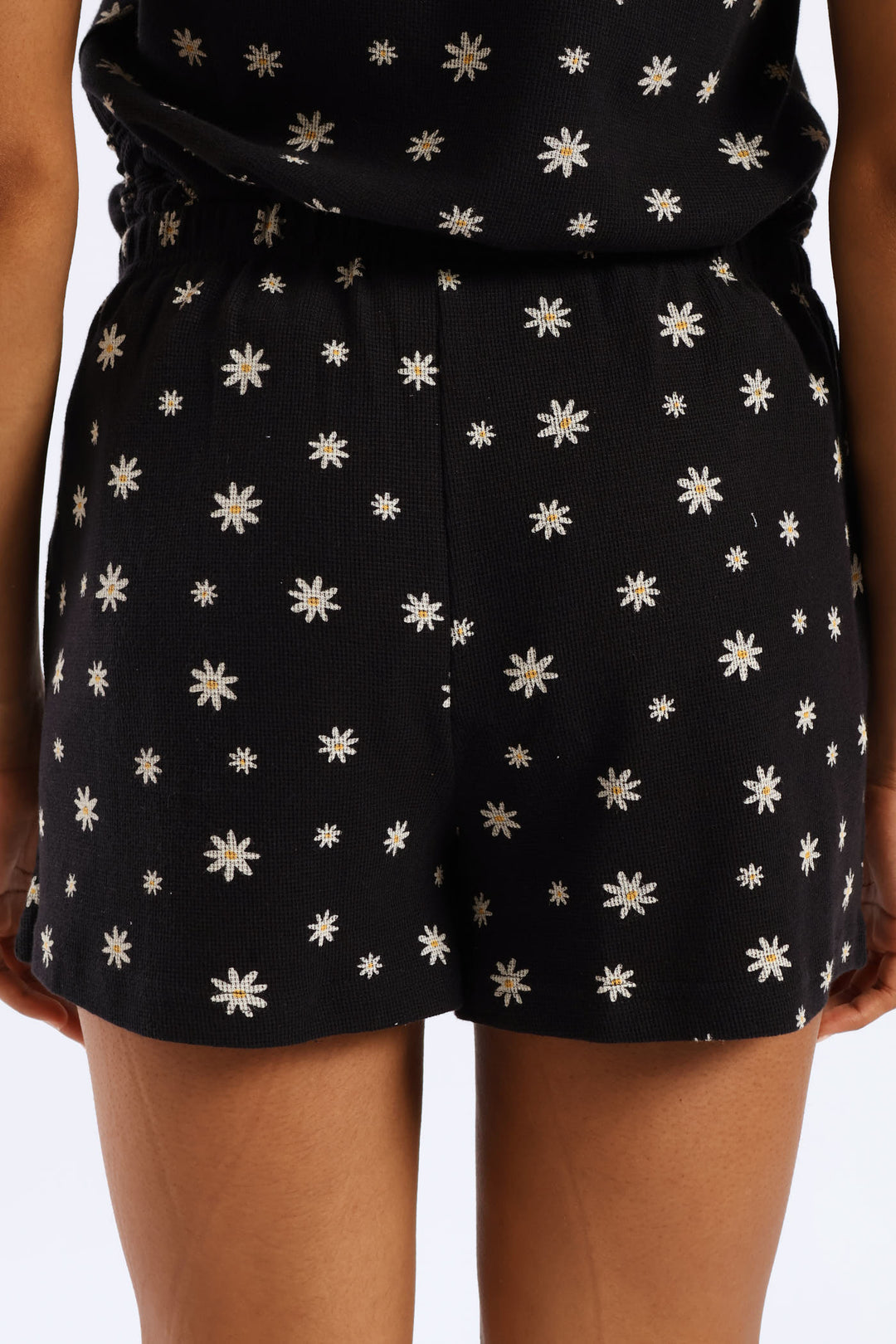 Flowers Waffle Knit Short - Black