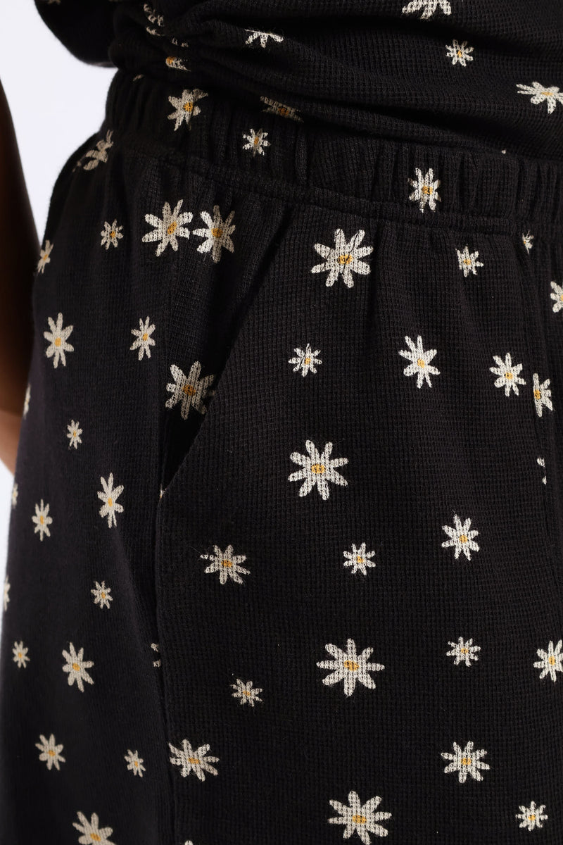 Flowers Waffle Knit Short - Black