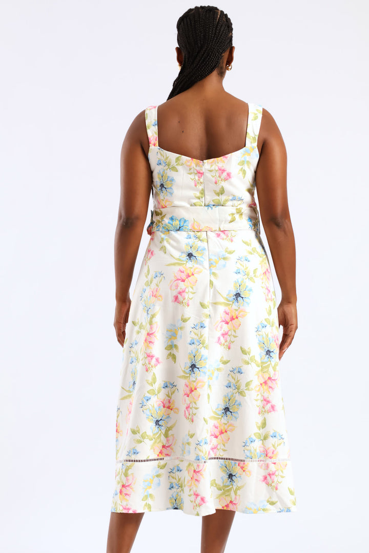 Sleeveless Corset Bodice Linen Midiaxi Dress - Multi