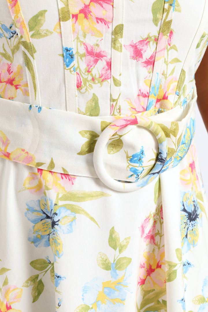 Sleeveless Corset Bodice Linen Midiaxi Dress - Multi