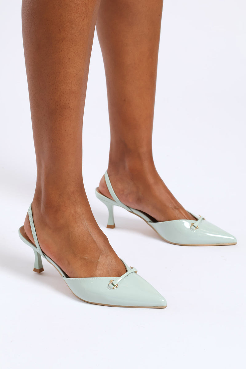 V-Cut Tonal Bar Trim Mule Sandal - Sage