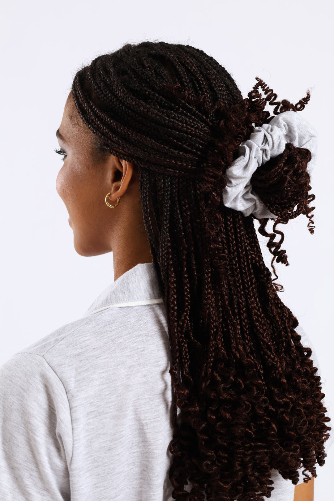 Button Through Knit Short Set With Scrunchie - Grey Melange