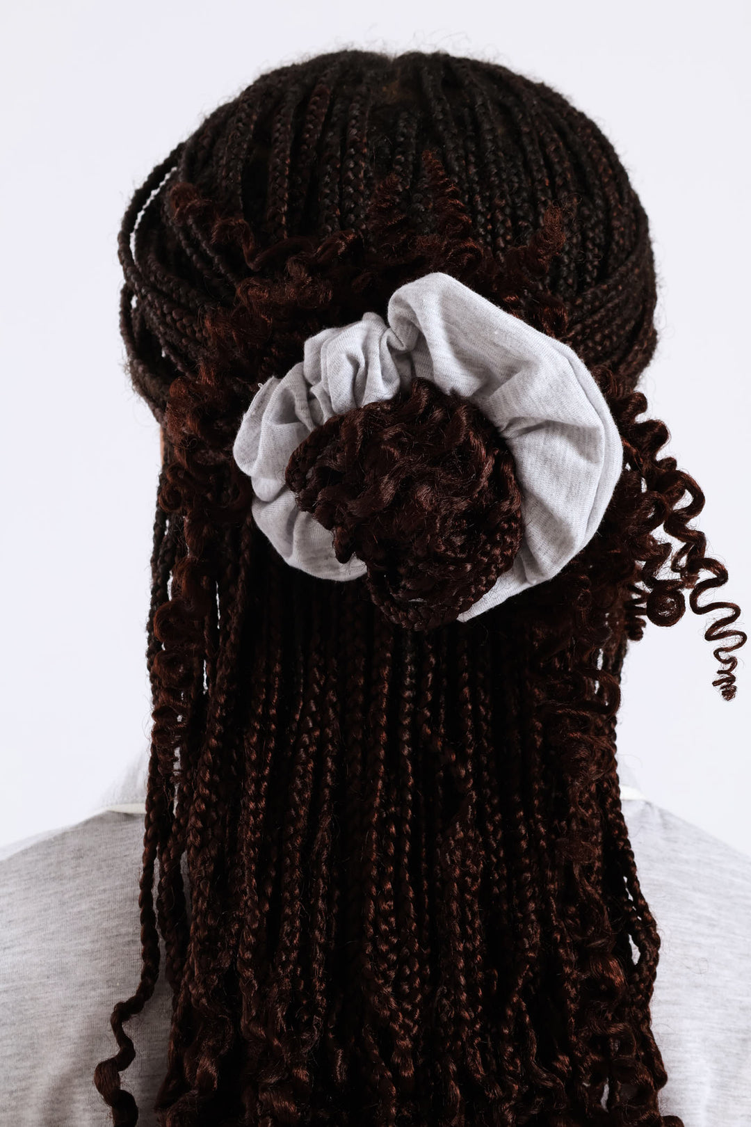 Button Through Knit Short Set With Scrunchie - Grey Melange