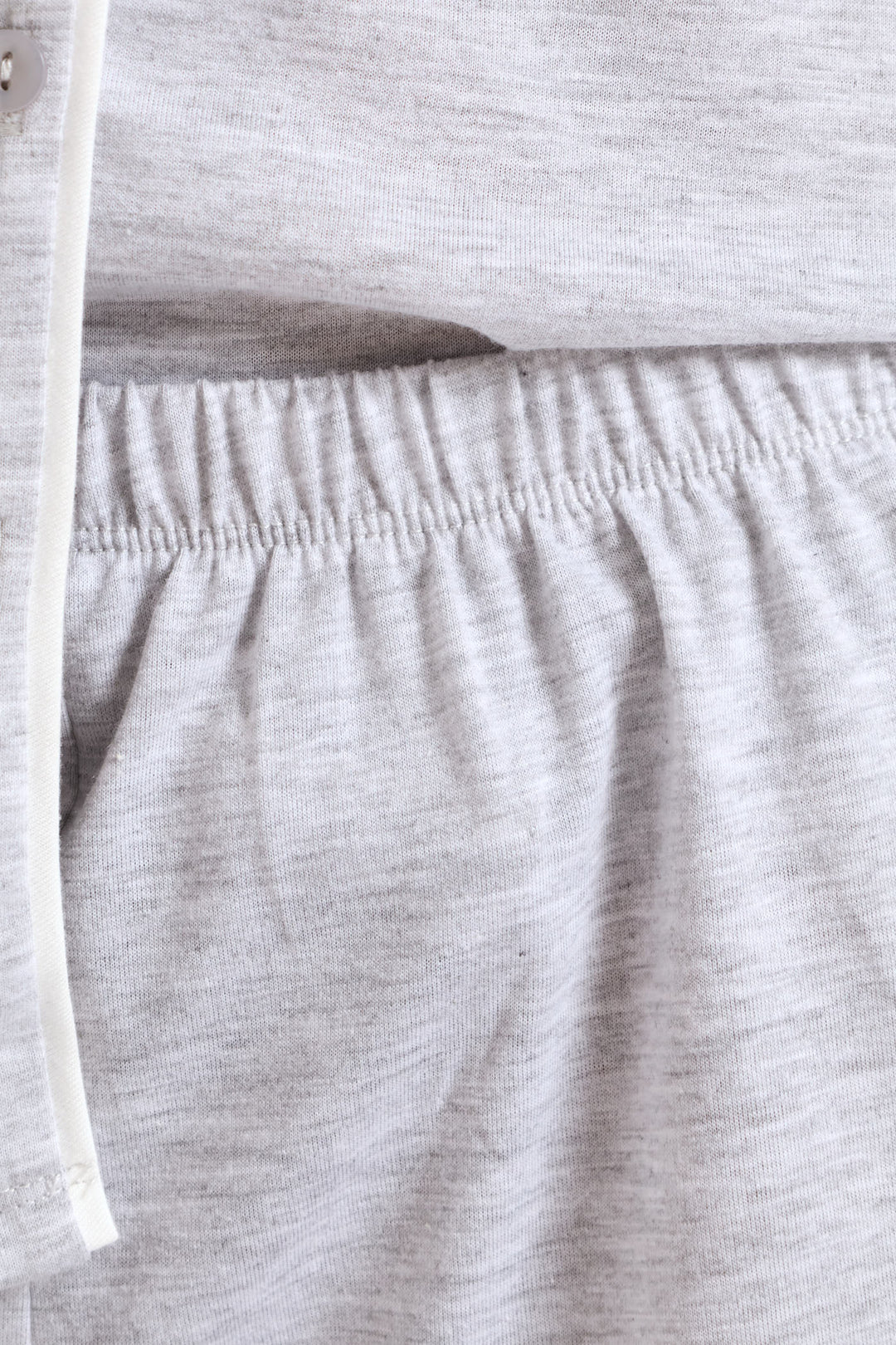 Button Through Knit Short Set With Scrunchie - Grey Melange